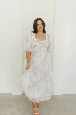 Fashion Worth Collective Harlow Midi Dress in Light Pink Floral - Bump Friendly & Inclusive Siz