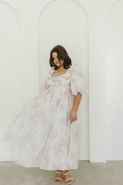 Fashion Worth Collective Harlow Midi Dress in Light Pink Floral - Bump Friendly & Inclusive Siz