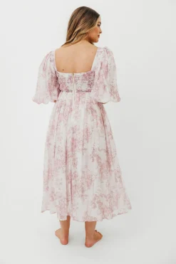 Fashion Worth Collective Harlow Midi Dress in Light Pink Floral - Bump Friendly & Inclusive Siz