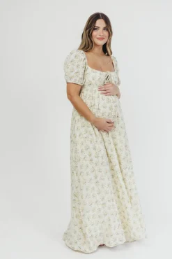 Outlet Worth Collective Haven 100% Cotton Tie-Front Maxi Dress in Orange/Green Floral - Bump F