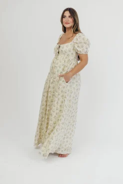 Outlet Worth Collective Haven 100% Cotton Tie-Front Maxi Dress in Orange/Green Floral - Bump F