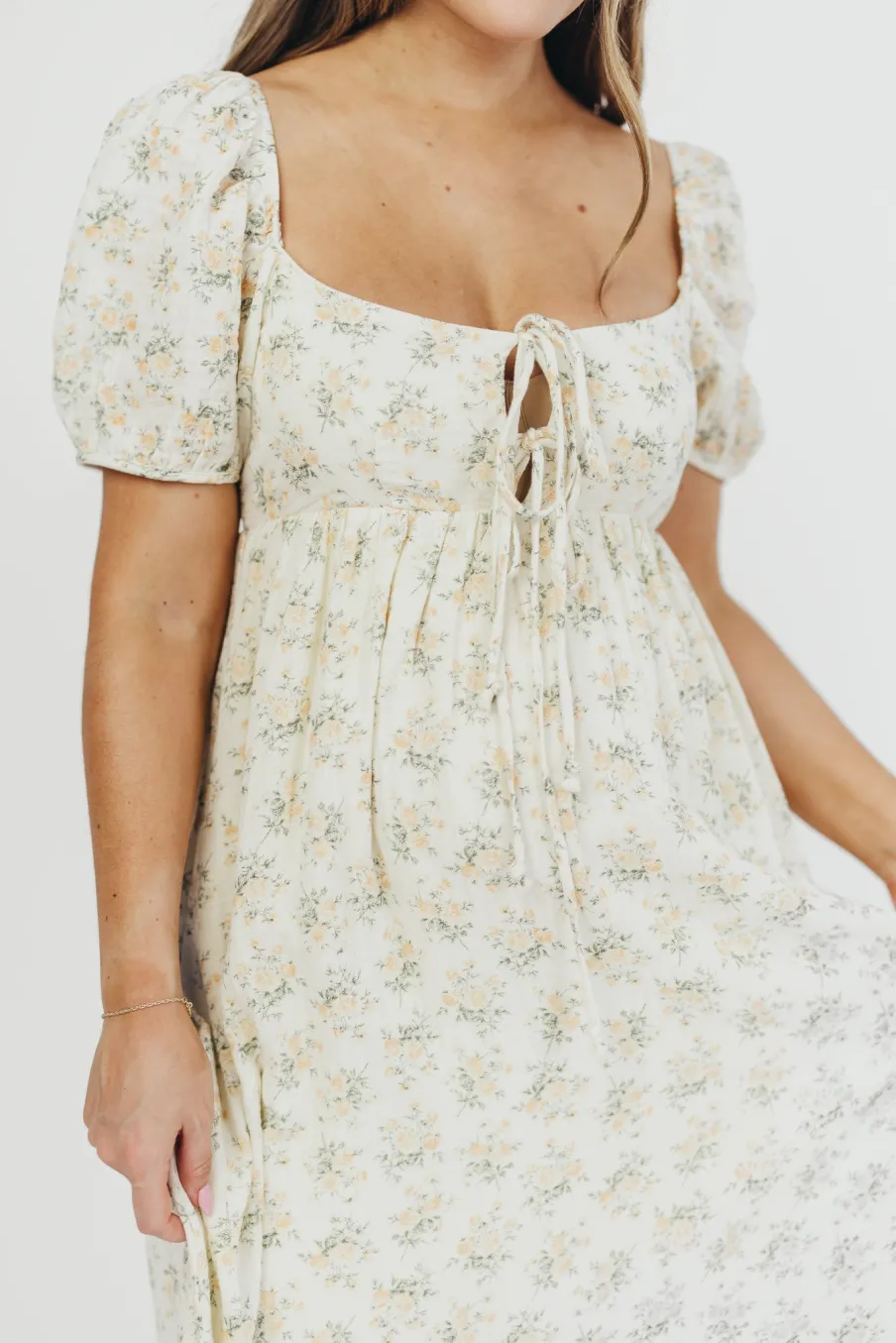 Outlet Worth Collective Haven 100% Cotton Tie-Front Maxi Dress in Orange/Green Floral - Bump F