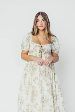 Online Worth Collective Haven 100% Cotton Tie-Front Maxi Dress in Taupe/Brown Floral - Bump Fr