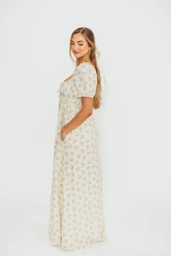 Outlet Worth Collective Haven 100% Cotton Tie-Front Maxi Dress in Orange/Green Floral - Bump F