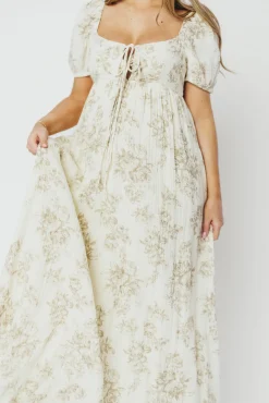 Online Worth Collective Haven 100% Cotton Tie-Front Maxi Dress in Taupe/Brown Floral - Bump Fr
