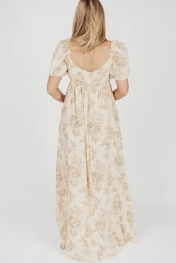 Online Worth Collective Haven 100% Cotton Tie-Front Maxi Dress in Taupe/Brown Floral - Bump Fr
