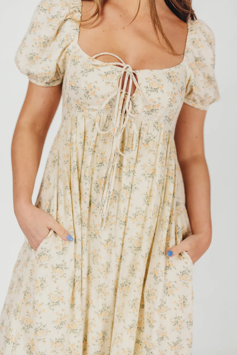 Outlet Worth Collective Haven 100% Cotton Tie-Front Maxi Dress in Orange/Green Floral - Bump F