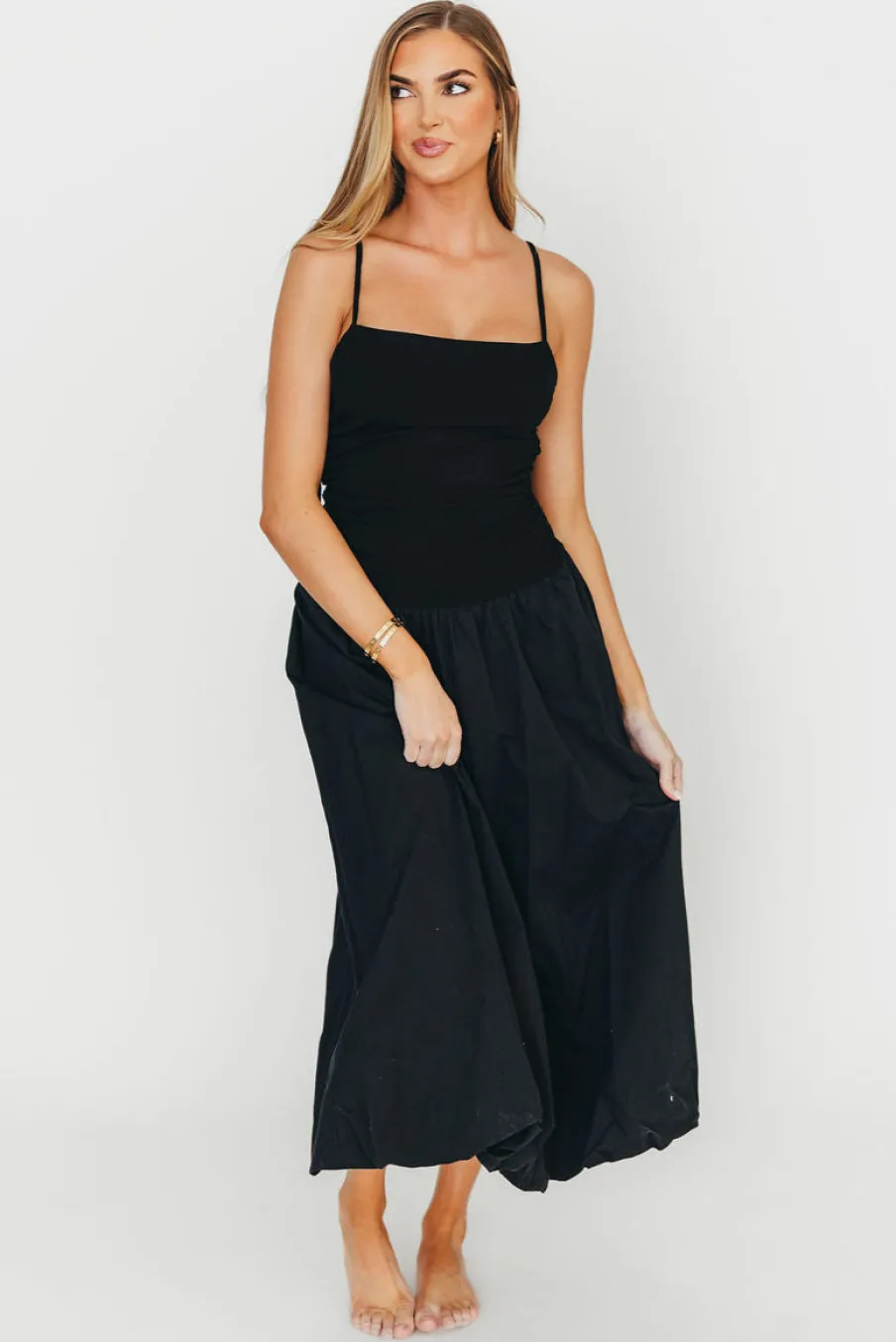 Best Worth Collective Henley Bubble Hem Midi Dress in Black