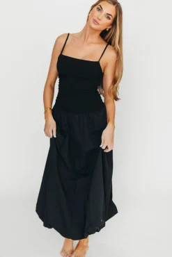 Best Worth Collective Henley Bubble Hem Midi Dress in Black