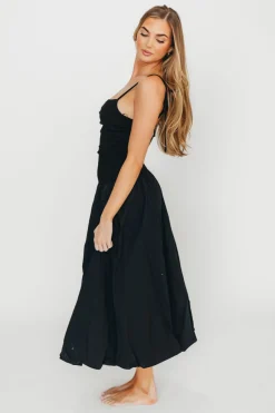 Best Worth Collective Henley Bubble Hem Midi Dress in Black