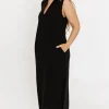 New Worth Collective How Sweet It Is Sleeveless Linen-Blend Maxi in Black - Bump Friendly