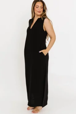 New Worth Collective How Sweet It Is Sleeveless Linen-Blend Maxi in Black - Bump Friendly