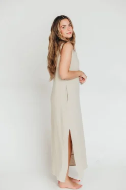 New Worth Collective How Sweet It Is Sleeveless Linen-Blend Maxi in Sand - Bump Friendly
