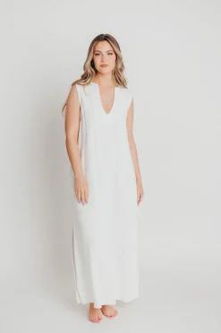 Fashion Worth Collective How Sweet It Is Sleeveless Linen-Blend Maxi in Ivory - Bump Friendly