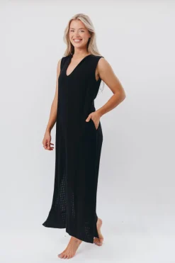 New Worth Collective How Sweet It Is Sleeveless Linen-Blend Maxi in Black - Bump Friendly