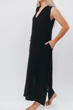 New Worth Collective How Sweet It Is Sleeveless Linen-Blend Maxi in Black - Bump Friendly