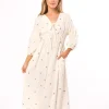 Online Worth Collective Hunter 100% Cotton Gauze Midi Dress in Soy/Pink Floral - Bump Friendly