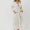 Outlet Worth Collective Hunter 100% Cotton Gauze Midi Dress in Soy/Sage Foliage - Bump Friendl