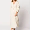 Hot Worth Collective Hunter 100% Cotton Gauze Midi Dress in Natural/Brown Floral Bump Frien