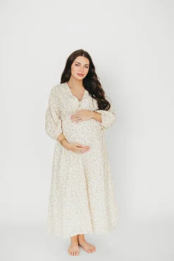 Sale Worth Collective Hunter 100% Cotton Gauze Midi Dress in Natural/Fawn Floral - Bump Frie