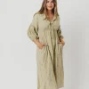 Fashion Worth Collective Hunter 100% Cotton Gauze Midi Dress in Thyme/Sage Foliage - Bump Frien