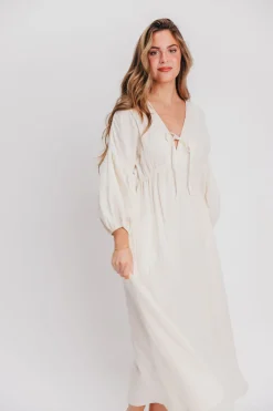 Hot Worth Collective Hunter 100% Cotton Gauze Midi Dress in Soy - Bump Friendly