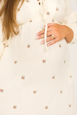 Online Worth Collective Hunter 100% Cotton Gauze Midi Dress in Soy/Pink Floral - Bump Friendly