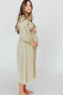 Fashion Worth Collective Hunter 100% Cotton Gauze Midi Dress in Thyme/Sage Foliage - Bump Frien