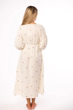 Online Worth Collective Hunter 100% Cotton Gauze Midi Dress in Soy/Pink Floral - Bump Friendly