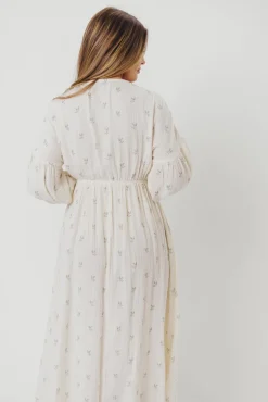 Outlet Worth Collective Hunter 100% Cotton Gauze Midi Dress in Soy/Sage Foliage - Bump Friendl