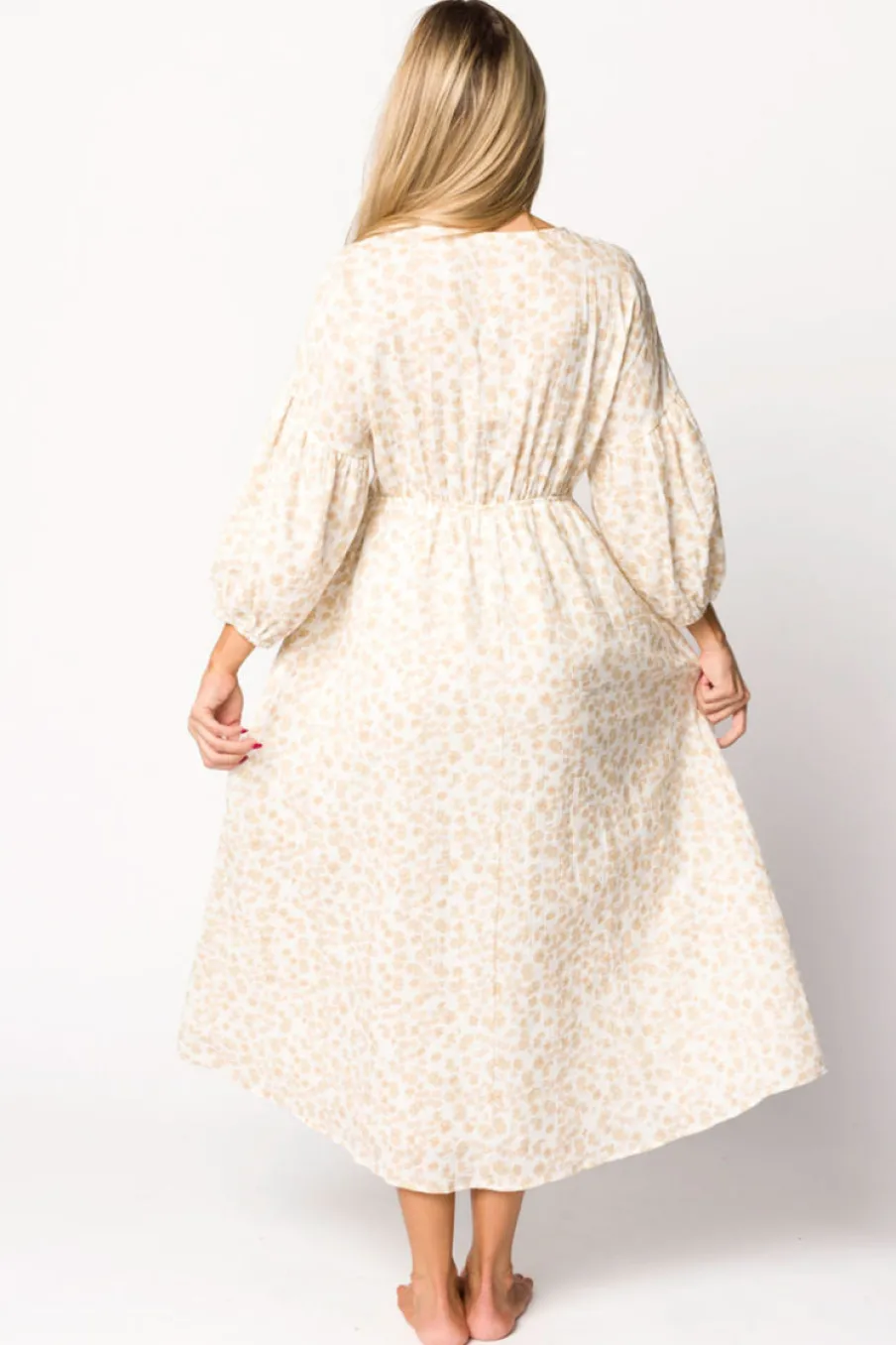 Sale Worth Collective Hunter 100% Cotton Gauze Midi Dress in Natural/Fawn Floral - Bump Frie