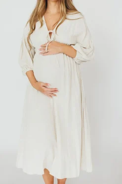 Hot Worth Collective Hunter 100% Cotton Gauze Midi Dress in Soy - Bump Friendly