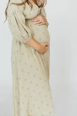 Fashion Worth Collective Hunter 100% Cotton Gauze Midi Dress in Thyme/Sage Foliage - Bump Frien