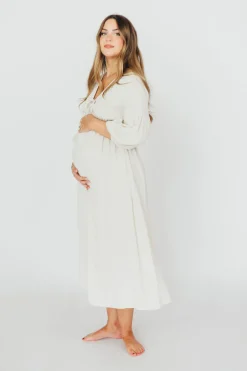 Hot Worth Collective Hunter 100% Cotton Gauze Midi Dress in Soy - Bump Friendly