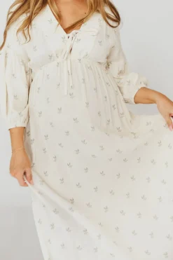 Outlet Worth Collective Hunter 100% Cotton Gauze Midi Dress in Soy/Sage Foliage - Bump Friendl