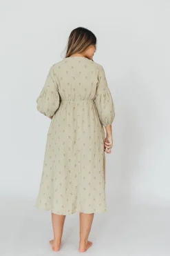 Fashion Worth Collective Hunter 100% Cotton Gauze Midi Dress in Thyme/Sage Foliage - Bump Frien