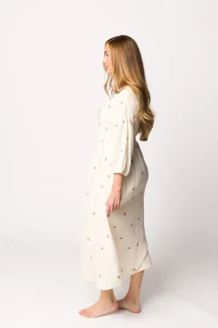 Online Worth Collective Hunter 100% Cotton Gauze Midi Dress in Soy/Pink Floral - Bump Friendly