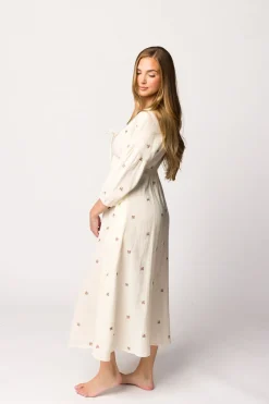 Online Worth Collective Hunter 100% Cotton Gauze Midi Dress in Soy/Pink Floral - Bump Friendly