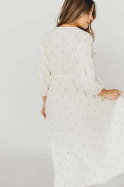 Outlet Worth Collective Hunter 100% Cotton Gauze Midi Dress in Soy/Sage Foliage - Bump Friendl