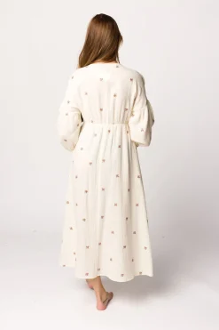 Online Worth Collective Hunter 100% Cotton Gauze Midi Dress in Soy/Pink Floral - Bump Friendly
