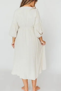 Hot Worth Collective Hunter 100% Cotton Gauze Midi Dress in Soy - Bump Friendly