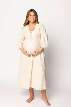Hot Worth Collective Hunter 100% Cotton Gauze Midi Dress in Natural/Brown Floral Bump Frien