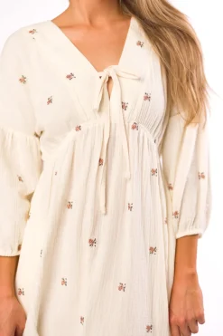 Online Worth Collective Hunter 100% Cotton Gauze Midi Dress in Soy/Pink Floral - Bump Friendly