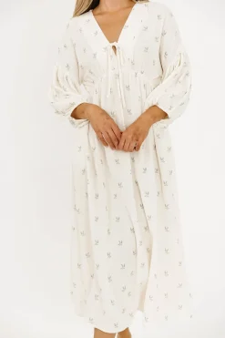 Outlet Worth Collective Hunter 100% Cotton Gauze Midi Dress in Soy/Sage Foliage - Bump Friendl