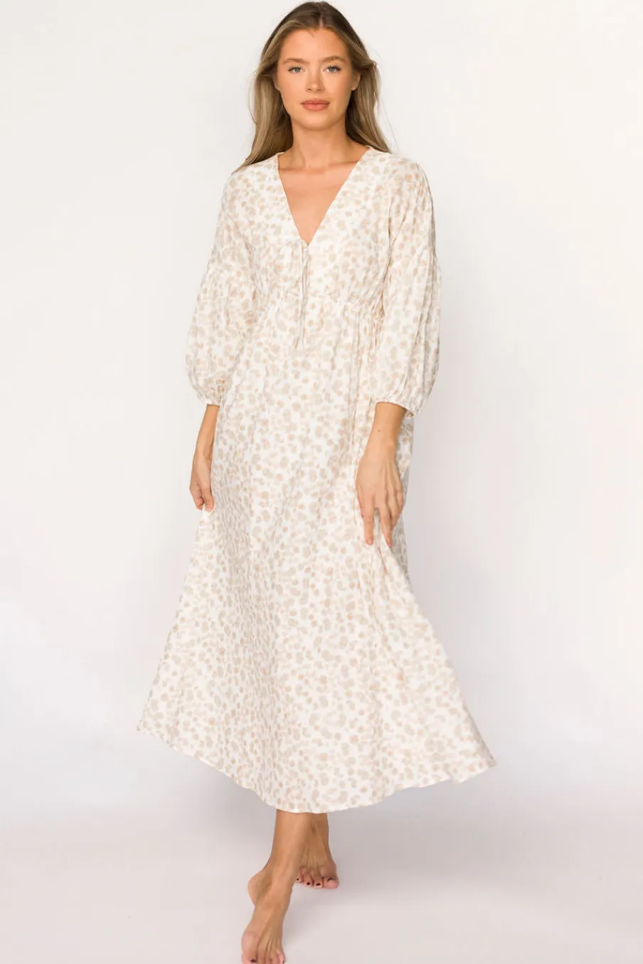Sale Worth Collective Hunter 100% Cotton Gauze Midi Dress in Natural/Fawn Floral - Bump Frie