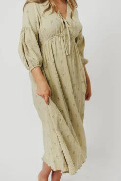 Fashion Worth Collective Hunter 100% Cotton Gauze Midi Dress in Thyme/Sage Foliage - Bump Frien