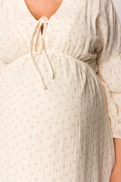 Hot Worth Collective Hunter 100% Cotton Gauze Midi Dress in Natural/Brown Floral Bump Frien