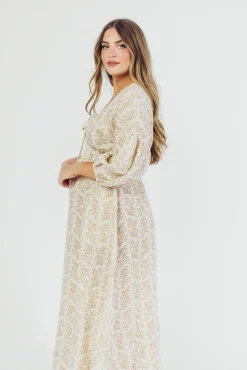Sale Worth Collective Hunter 100% Cotton Gauze Midi Dress in Natural/Tan Floral - Bump Frien