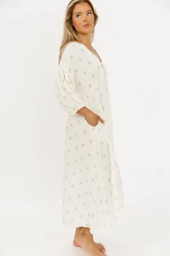 Outlet Worth Collective Hunter 100% Cotton Gauze Midi Dress in Soy/Sage Foliage - Bump Friendl