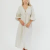 Best Worth Collective Hunter Linen-Blend Midi Dress in Greige - Bump Friendly and Inclusive